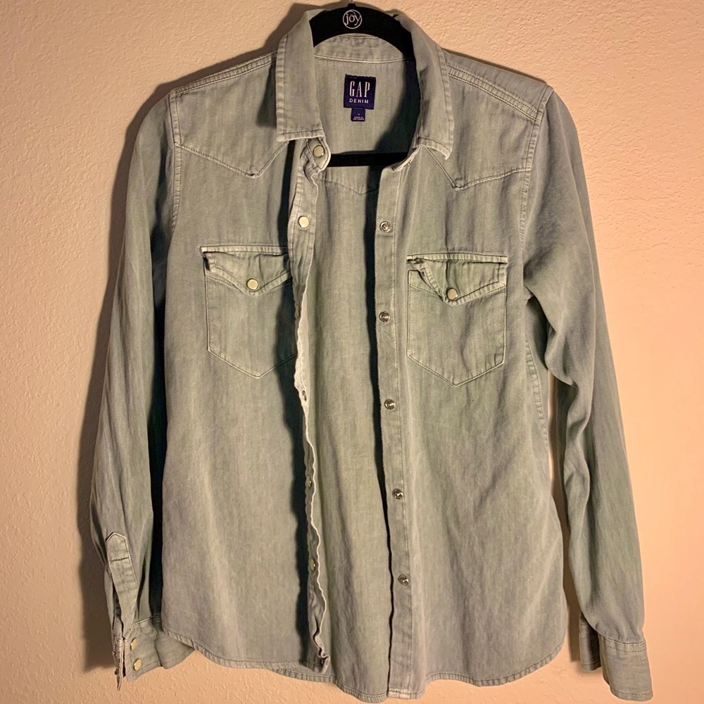Fairly New • Gap | Sage Green Denim Western Shirt